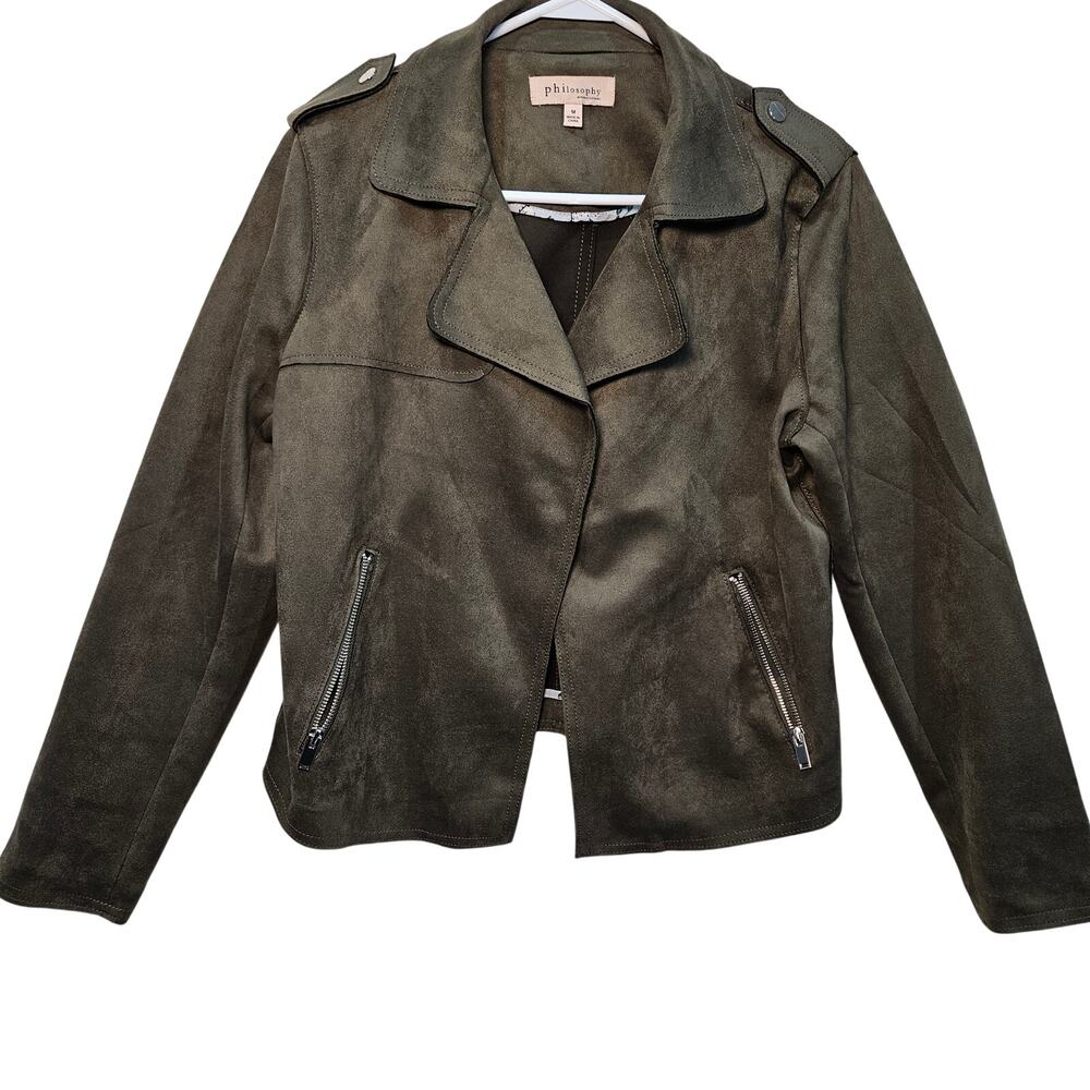 Philosophy Olive Green Faux Leather Suede Moto Jacket Medium Grunge